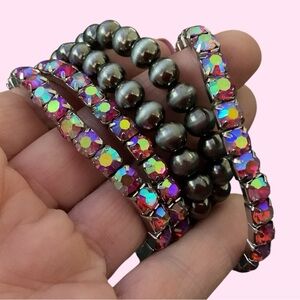 NWT Iridescent Crystal and Hematite Style Bead Stretch Bracelet Set